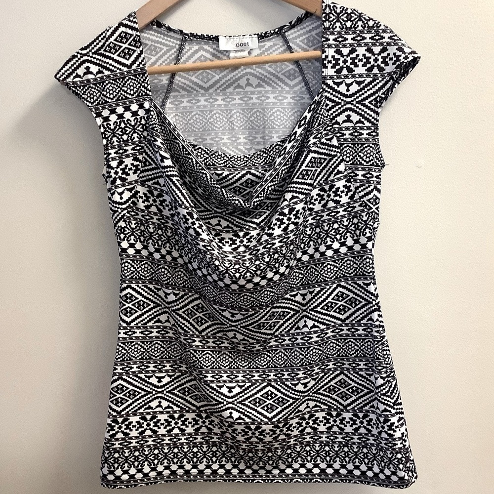 POET Patterned Top with Cowl Neckline. Size M